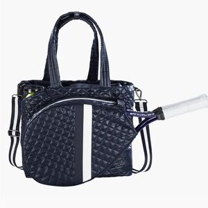 Oliver Thomas Kitchen Sink Tennis Tote in dark navy/dark navy white stripe